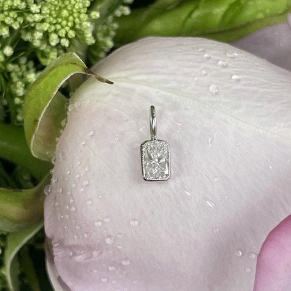 Solid 14k .45ct Radiant Cut Diamond Pendant Charm - Picture 1 of 5